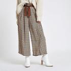 River Island Womens Petite Check Wide Leg Belted Pants