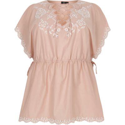 River Island Womens Plus Embroidered Lace Up Tunic