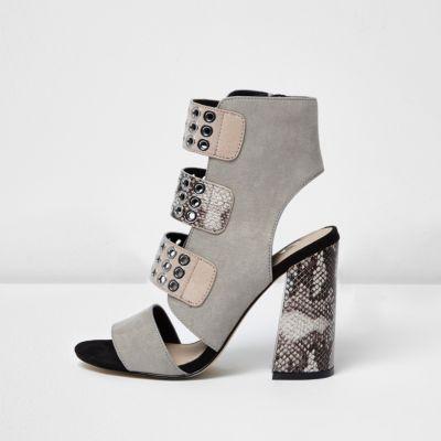 River Island Womens Snake Strappy Eyelet Block Heel Sandals