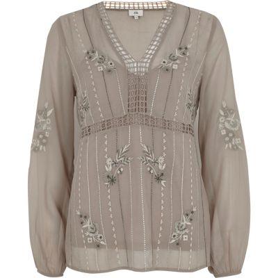 River Island Womens Floral Embroidered Long Sleeve Top
