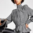 River Island Womens Check High Neck Tie Belted Blouse