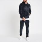 River Island Mens Velour Embroidered Hoodie