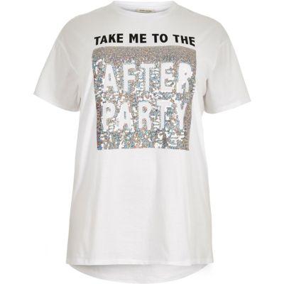 River Island Womens Plus White Sequinned After Party T-shirt