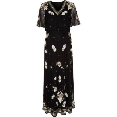 River Island Womens Mesh Sequin Embellished Cape Maxi Dress