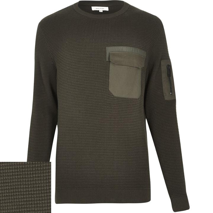 River Island Menskhaki Military Knitted Jumper