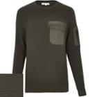 River Island Menskhaki Military Knitted Jumper