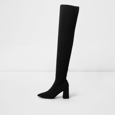 River Island Womens Over The Knee Block Heel Sock Boots
