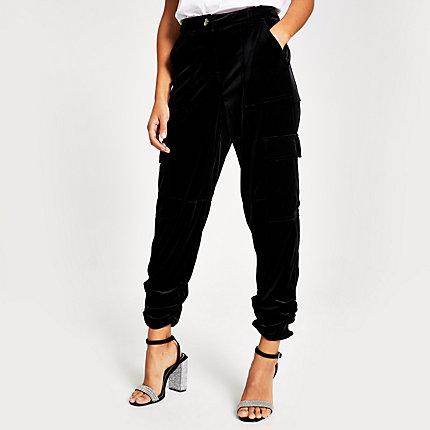 River Island Womens Velvet Ruched Hem Cargo Trousers