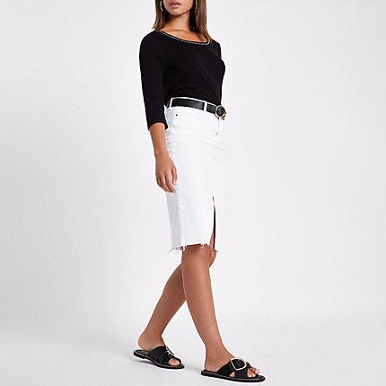 River Island Womens Round Neck Rhinestone Trim Top