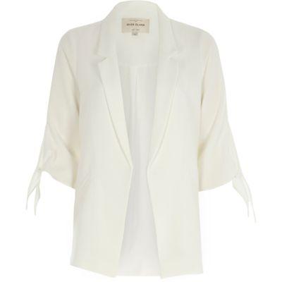 River Island Womens Petite White Tie Cuff Blazer