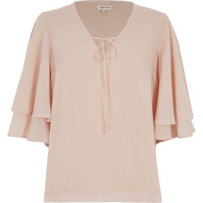 River Island Womens Frill Sleeve Tie Neck Top