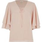 River Island Womens Frill Sleeve Tie Neck Top