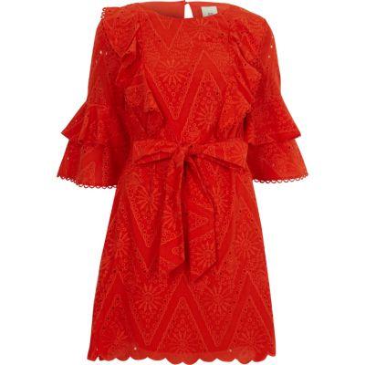 River Island Womens Lace Frill Tie Waist Dress