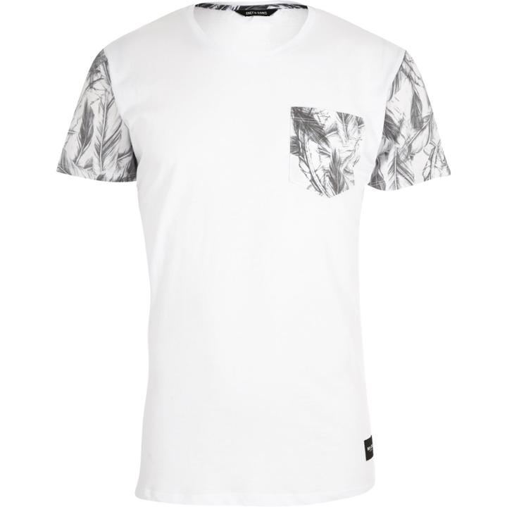 River Island Menswhite Only & Sons Leaf Sleeve T-shirt