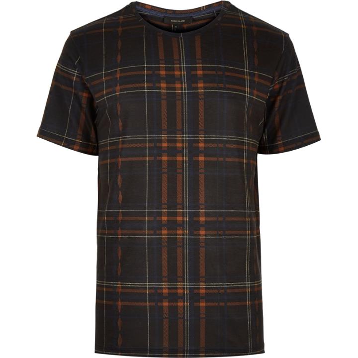 River Island Mensblack Bold Check Print T-shirt