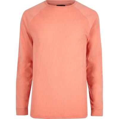 River Island Mens Waffle Crew Neck Raglan Sleeve T-shirt