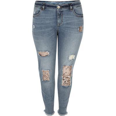 River Island Womens Plus Sequin Alannah Relaxed Skinny Jeans