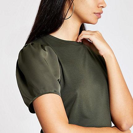 River Island Womens Woven Sleeve T-shirt