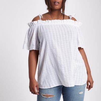 River Island Womens Plus White Bow Cold Shoulder Top