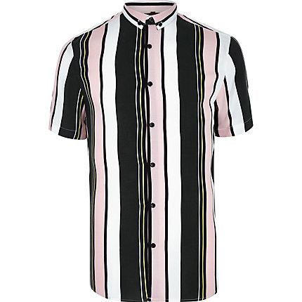 River Island Mens And Pink Stripe Short Sleeve Shirt