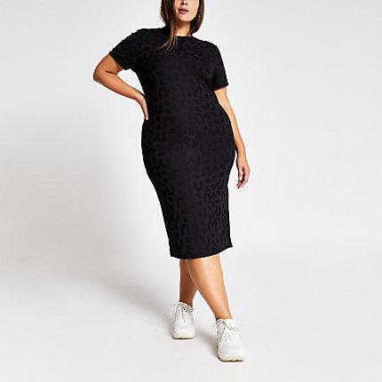River Island Womens Plus Ri Embossed Bodycon Midi Dress