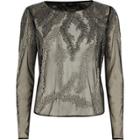 River Island Womens Feather Bead Embellished Mesh Top