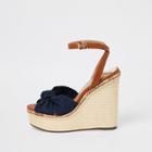 River Island Womens Denim Bow Platform Wedges