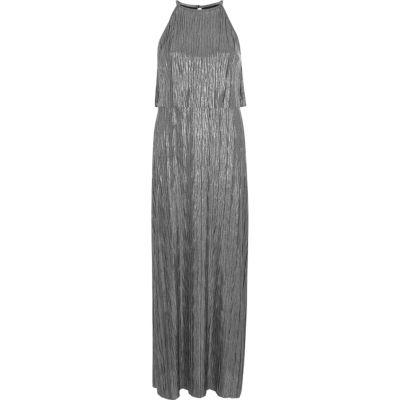 River Island Womens Silver Pleated Layered Sleeveless Maxi Dress