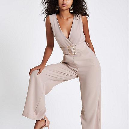 River Island Womens Wide Leg Belted Jumpsuit