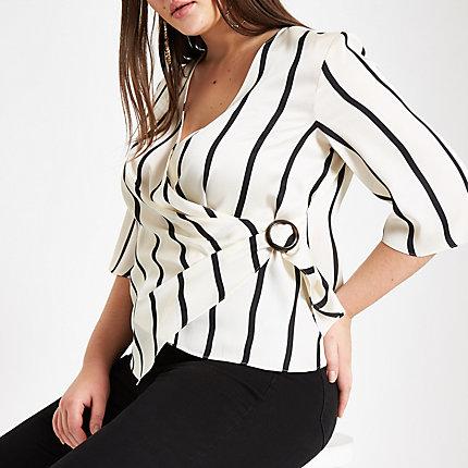 River Island Womens Plus Stripe Tie Wrap Front Blouse