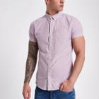 River Island Mens Berry Stripe Short Sleeve Oxford Shirt