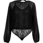 River Island Womens Mesh Long Sleeve Lace Underlay Bodysuit