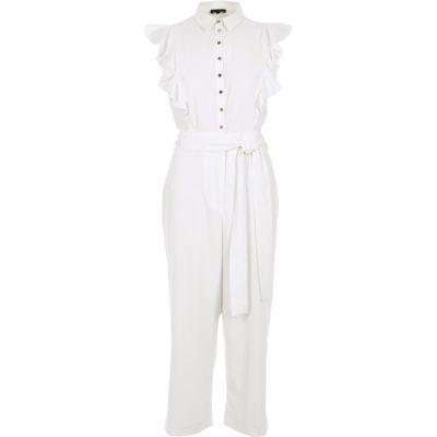 River Island Womens White Frill Tie Waist Culotte Jumpsuit