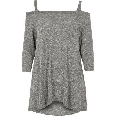 River Island Womens Cold Shoulder Hanky Hem Knit Top