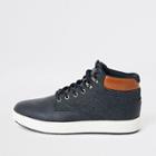 River Island Mens Faux Leather Denim Mid Top Trainers
