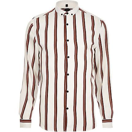 River Island Mens White Stripe Long Sleeve Shirt