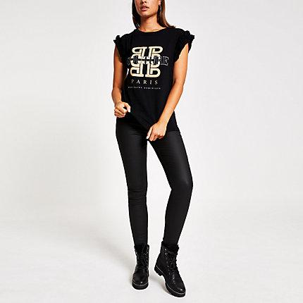 River Island Womens Printed Frill Sleeve T-shirt