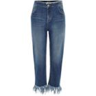 River Island Womens Wash Frayed Cropped Boyfriend Jeans