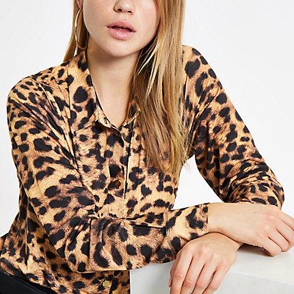River Island Womens Leopard Print Button-up Shirt