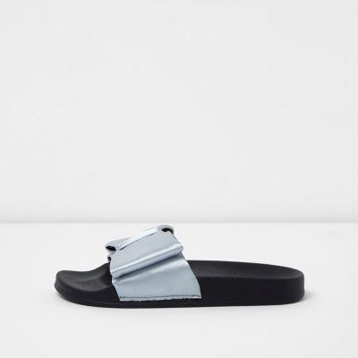 River Island Womens Silver Satin Bow Sliders