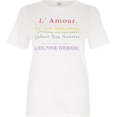 River Island Womens White 'l'amour' Print Fitted T-shirt