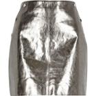 River Island Womens Silver Metallic Faux Leather Mini Skirt