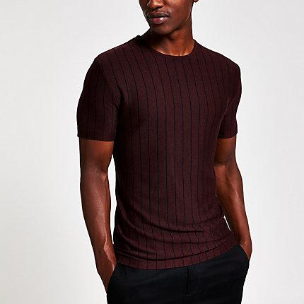 River Island Mens Pinstripe Slim Fit Knitted T-shirt