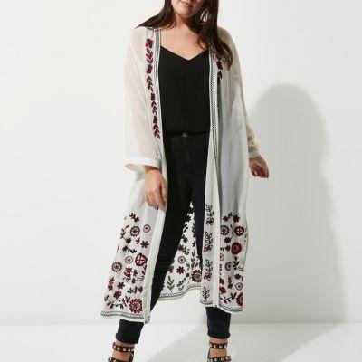 River Island Womens Plus White Floral Embroidered Kimono