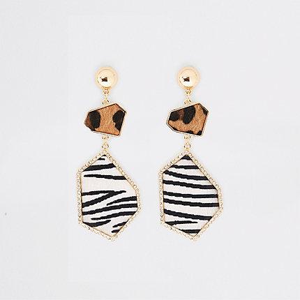 River Island Womens Gold Tone Animal Print Diamante Drop Earring