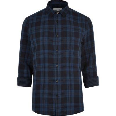 River Island Mensnavy Double Faced Casual Check Shirt