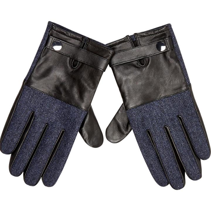 River Island Mensnavy Leather Herringbone Gloves