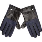 River Island Mensnavy Leather Herringbone Gloves