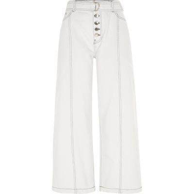 River Island Womens White Belted Denim Culottes