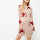 River Island Womens Petite Floral Embroidered Bodycon Dress